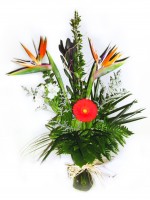 Fleurs | Bouquet avec vase de verre MJ-445 | Boutique en ligne | Roy et Gigure